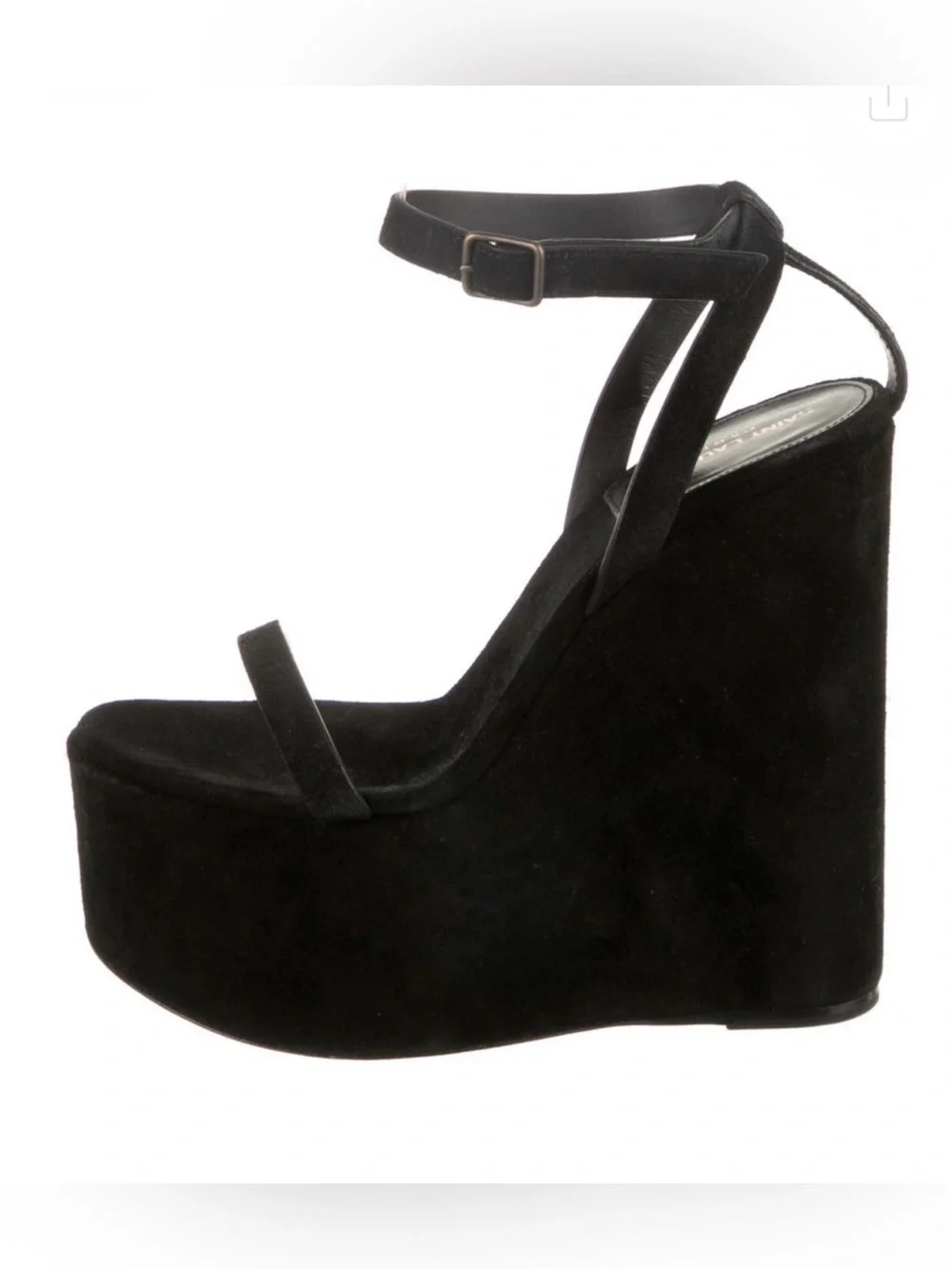 Saint Laurent Black Suede Platform Wedge Sandals with Ankle Strap Sz.36